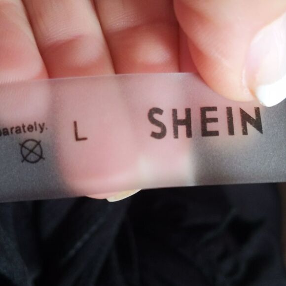 SHEIN deep v-neck ruffled one-piece swimsuit, lace up back, size L - Picture 5 of 6